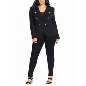 City Chic Women's Jacket Black  One-Button Collared Solid